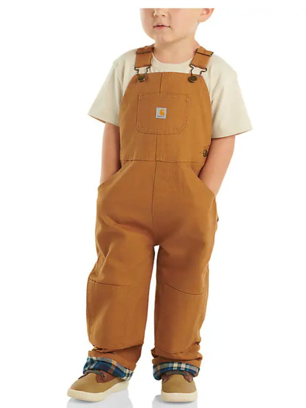 Carhartt Kids' Canvas Bib Overall Flannel-Lined in Carhartt Brown Sz 2T